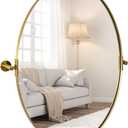 ANDY STAR Gold Bathroom Mirror, 20" x 30" Tilting Vanity Oval Mirror for Wall, Brushed Gold Stainless Steel Metal Frame Pivot Mirror Hangs Vertically Wall-Mounted