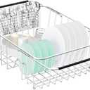 Fanbsy Large Dish Drainer Rack in Sink Adjustable, Expandable 304 Stainless Steel Metal Dish Drying Rack Organizer with Stainless Steel Utensil Holder Over Inside Sink Counter, Rustproof, 15.28 l X 13.23 W X 5.91 h