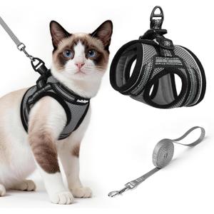 rabbitgoo Cat Harness and Leash Set for Walking Escape Proof, Adjustable Soft Kittens Vest with Reflective Strip for Cats, Comfortable Outdoor Vest, Grey, L