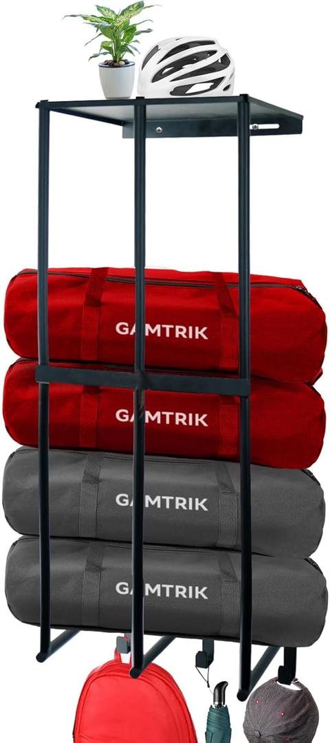 Camping Chairs Storage for Garage - Metal Camping Chair Wall Holder for Garage Organization, Camping Chair Storage Racks with 3 Hooks, Beach Chair Umbrella Wall Storage Rack (17IN)