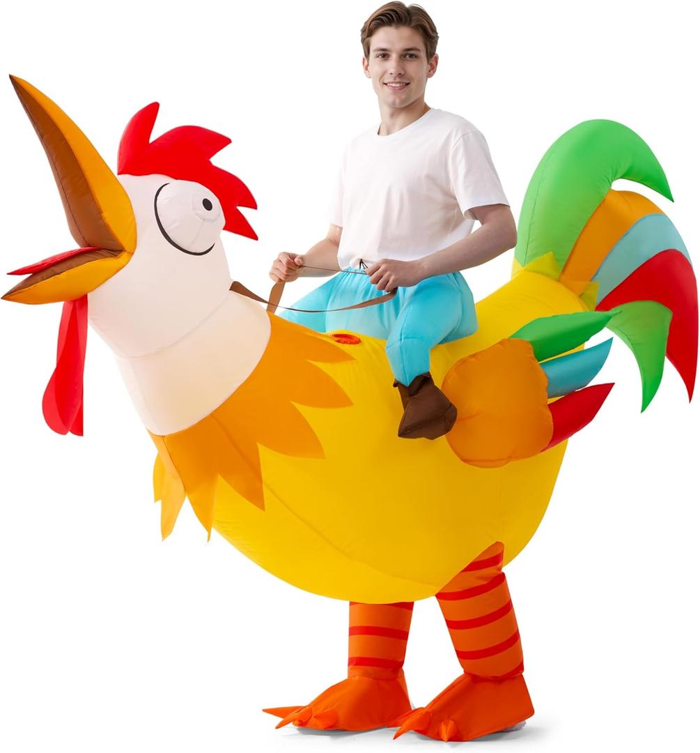 Spooktacular Creations Chicken Inflatable Costume Adult, Ride on Rooster Blow Up Funny Costume for Halloween Themed Parties (X-Large(71in))