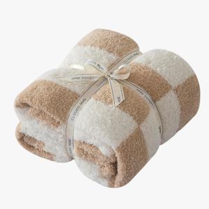 Checkered Throw Blanket for Couch - Super Soft Knit Bed Blanket Fluffy Fuzzy Plush Lightweight Cozy Blankets for Sofa Light Brown50" x 60"