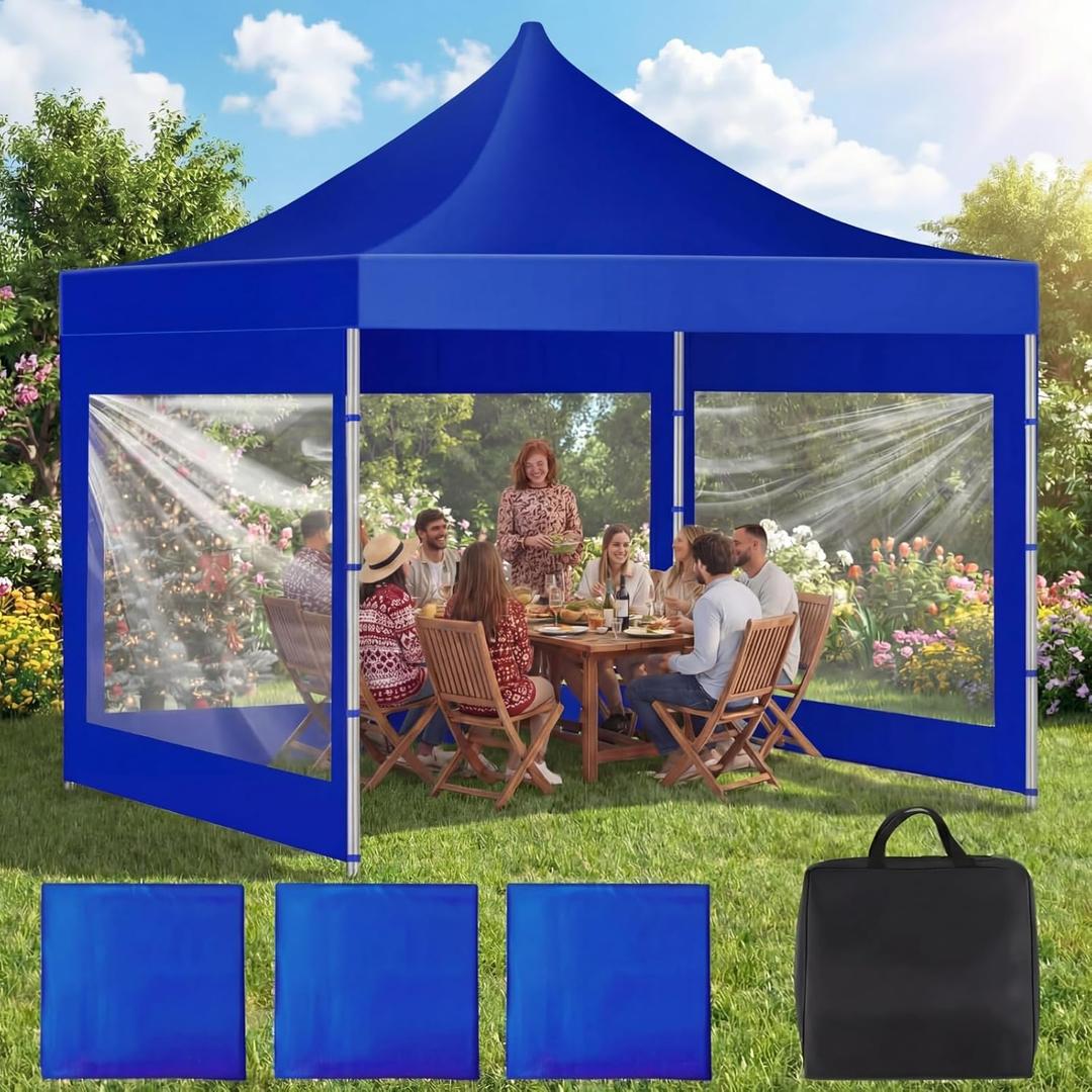 SmoothNovelty 3 Pcs Clear Canopy Sidewalls with Black Storage Bag Window Sidewall for 10 x 10 Inch Tent Waterproof Shade Wall, Sunwalls Only, Canopy Tent Not Included, No Zipper(Blue)