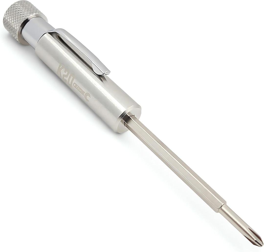 Pocket Screwdriver with Clip and Magnet - Phillips and Slotted-Flat Head - Small Tool with Magnetic Tip (Stainless Steel)