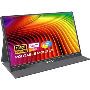 KYY Portable Monitor 15.6'' FHD 1080P USB C HDMI Gaming Monitor Ultra-Slim IPS Display w/Smart Cover & Speakers, Plug&Play, External Monitor for Laptop PC Phone Mac Xbox PS4