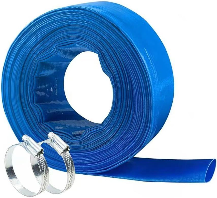 1" x100 FT, Pool Backwash Hose, Heavy-Duty PVC Hose, Lay Flat Discharge Hose, Weatherproof Burst Resistant for Water Transfer, Sump Pump, Pool Filter, Pool Drainwith 2 Clamps