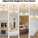 RUIYEY Black Chandeliers for Dining Room - 28" 5-Lights Vintage Modern Mid-Century Chandelier with Flower Fabric Shades, Height Adjustable Pendant Lighting Over Table for Living Room Kitchen Island