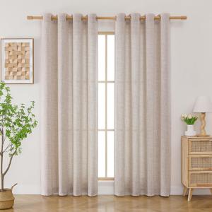 Airwill Natural Semi-Sheer Linen Curtains - 108 Inch Length Light Filtering Drapes, 2 Panels for Living Room & Bedroom, Grommet(Natural, W52 x L108, 2 Panels)