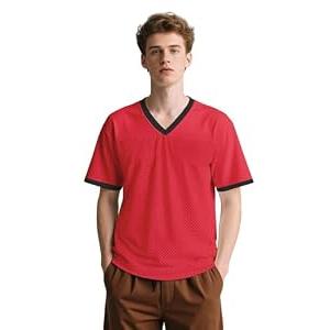 Men's Red Football Jerseys Blank Mesh Hip Hop V Neck Short Sleeve Shirt Plain Practice Sports Uniform Fans Gifts XL