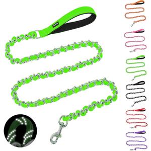 HOMIMP Chew Proof Dog Leash for Medium Large Dogs, Reflective 6 FT Heavy Duty Metal Chain Dog Leashes with Soft Padded Handle, Anti Bite Durable Rope Leashes for Pitbull, Non Chewable (Green)