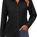Button Down Shirts for Women Long Sleeve Cotton Button Up Shirt Women Business Casual Blouses Fit Work Tops (Small, Black)