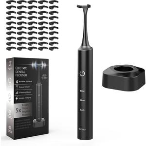 Electric Flosser with 50 Replacement Heads, 3 Modes, 800mAh Rechargeable Electric Floss Sticks for Gum Care (Black, Wireless Charging)