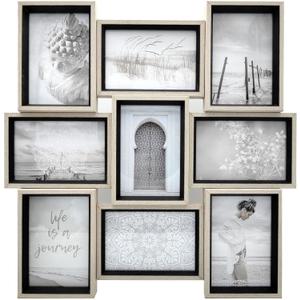 Picture Frames 4x6 inch (10.2x15.2cm) 9 Opening Wooden Picture Frames Collage Wall Decor White and Natural (natural+black)