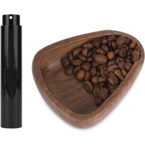 Coffee Bean Dosing Cup and Spray Bottle Set, Walnut Wood Bean Measuring Tray Espresso Accessories Tools Kit with RDT Static Reduction Spray Spritzer for Coffee Lovers Gift