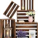 Set of 6 Decorative Wood Crates for Display, 6 Size Farmhouse Wooden Baskets Rustic Nesting Crates Decor Boxes with Handle for Storage, Container, Display, Christmas Decorations (Vintage Brown)