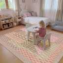 Kokia 9x12 Modern Geometric Washable Area Rug, Non-Slip Stain-Resistant Low Pile Rugs for Girls Bedroom, Living Room, Dining Room, Pink and Purple (Mauve/Lilac/Butter/Light Sage)