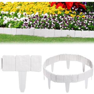 48 Pcs Landscaping Edging Border 37 ft Plastic Garden Border Edging Bulk for Lawn Decorative Stone Like Flower Bed Fence Set for Yard Landscaping Interlocking Stakes for Plant(White)
