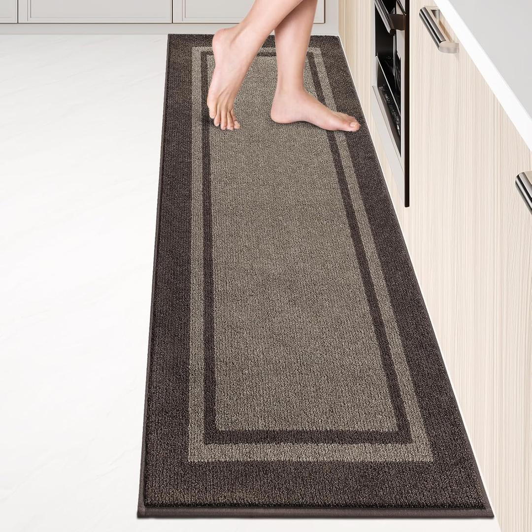 Kitchen Rugs 24" x 96", Non-Slip Runner Rugs, Grayish Brown & Coffee