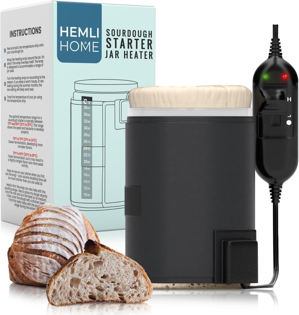 Sourdough Starter Warmer Jar Heating Wrap, Heat Wrap for Sourdough Starter - Sourdough Baking Suppliers - Adjustable Size With 3 Heat Settings for Sourdough Starter Activation & Fermentation