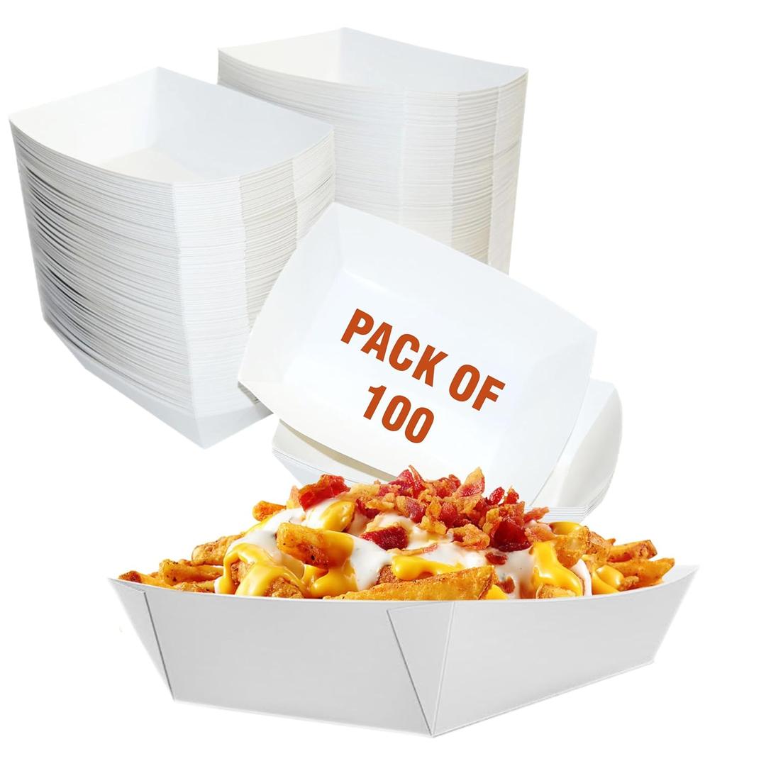 2 x 2lb White Paper Food Trays - Pack of 100ct