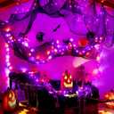 Ollny Halloween Lights 100LED 33FT, Orange and Purple String Lights with Creepy Cloth(197 x 63 in), Battery Operated Fairy Lights with 8 Lighting Modes Timer for Outdoor Party Yard Decor