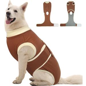 Kuoser Dog Recovery Suit, Soft & Breathable Fabric, Anti Licking, Cone Alternative, Brown, XX-Large (70+ LB) (Xx-large (Back: 24.8" - 29.5"; Weight: 70+ Lb))