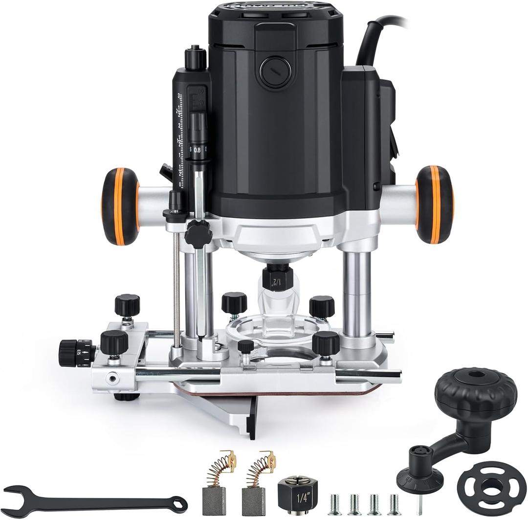 3.25HP Plunge Router, 2400W120V60Hz, 1/2" and 1/4 Collet, Soft Start, Variable Speeds, Router Table Compatible, Model RT-004