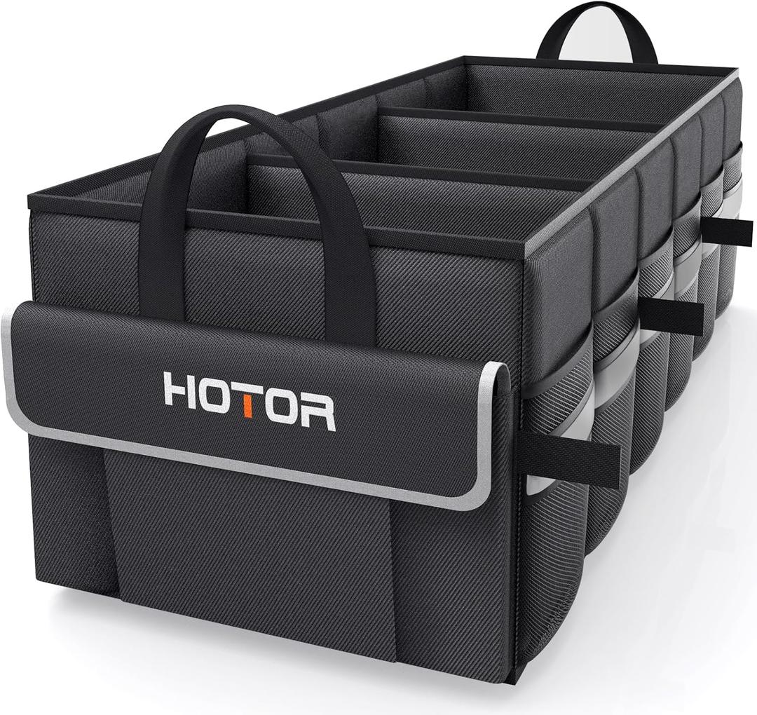 HOTOR Trunk Organizer - Car Organizer with 5 Pockets, Trunk organizer for SUV, Sedan & Van, Car Organization with Sturdy Base Panel for Car Accessories, Black, 2 Compartments, 35.4"14.2"10.6" (XX-Large)