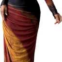 MARZXIN Women Long Sleeve Maxi Dress Bodycon Ruched Formal Slim Fit Tie Dye Dress Formal Mesh Dress (Medium)