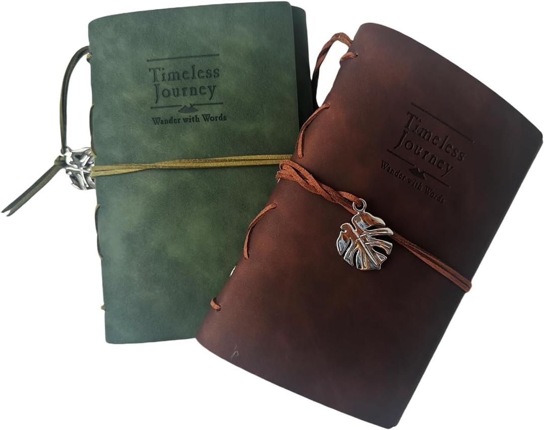2-Piece Vintage Travel Journal Set, Travel Diary Notebooks with Refillable A6 Craft Paper and Zipper Card Holder