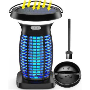 Solar Bug Zapper Outdoor, Mosquito Zapper Solar Powered, Electric Fly Zapper with Camping Lantern, Waterproof Insect Zapper, Cordless Mosquito Killer Lamp for Indoor Outdoor