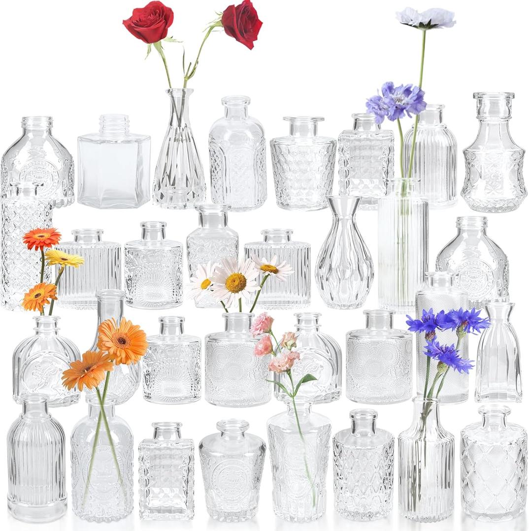 Yirilan Bud Vases Set of 32 PCS, Small Flower Vases for Table Centerpieces, Mini Vases for Single Stem Flowers, Glass Vases for Centerpieces, Wedding & Home Decor, Clear