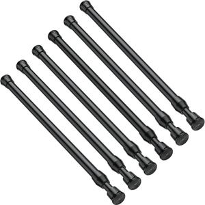 6PCS Small Tension Curtain Rod 16 to 28 Inch,Black Short Curtain Rods No Drilling,Loaded Expandable Spring Curtain Rods for Windows Kitchen,Closet,Cupboard,Door,Bookshelf