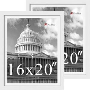 16x20 Picture Frame, White Solid Wood, 2 Pack, Wall Hanging for Art