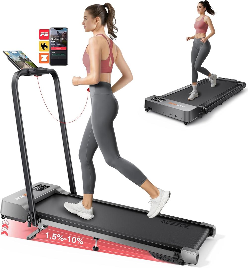 2-in-1 Foldable Treadmill with 3-Level 10% Incline, Walking Pad for Home Small Office, Compact Portable Under Desk Treadmill with Handle,Dual LED Display, APP & Remote, 300 lbs Capacity (Gray)
