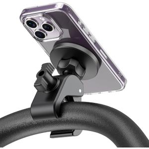 Magnetic Phone Holder Clamp Mount – 20 x N52 Strong Magnet Mount for Gym, Spin Bike (Fits Peloton), Treadmill, Stroller, Golf Cart, Shopping Cart – Compatible with Mag-Safe iPhone 12-17 Series