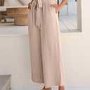 Caracilia Womens Wide Leg Palazzo Pants Cropped High Waisted 2026 Summer Casual Loose Lounge Flowy Travel Work Trousers M
