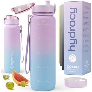 Hydracy Water Bottle with Time Marker -Large 32oz BPA Free Gradient Water Bottle - Leak Proof Gym Bottle with Fruit Infuser Strainer & Times to Drink -Ideal for Fitness Sports & Outdoors