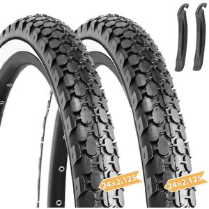 Hycline 2 Pack Bike Tire,24x2.125 Inch Folding Replacement Tire for Beach Cruiser Bicycle-White Pair (2 Tires)