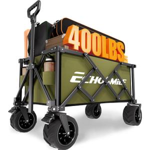 EchoSmile Collapsible Folding Wagon Cart with Compact Storage - 400Lbs Capacity All Terrain Utility Cart for Camping, Beach, Grocery, Garden,Green