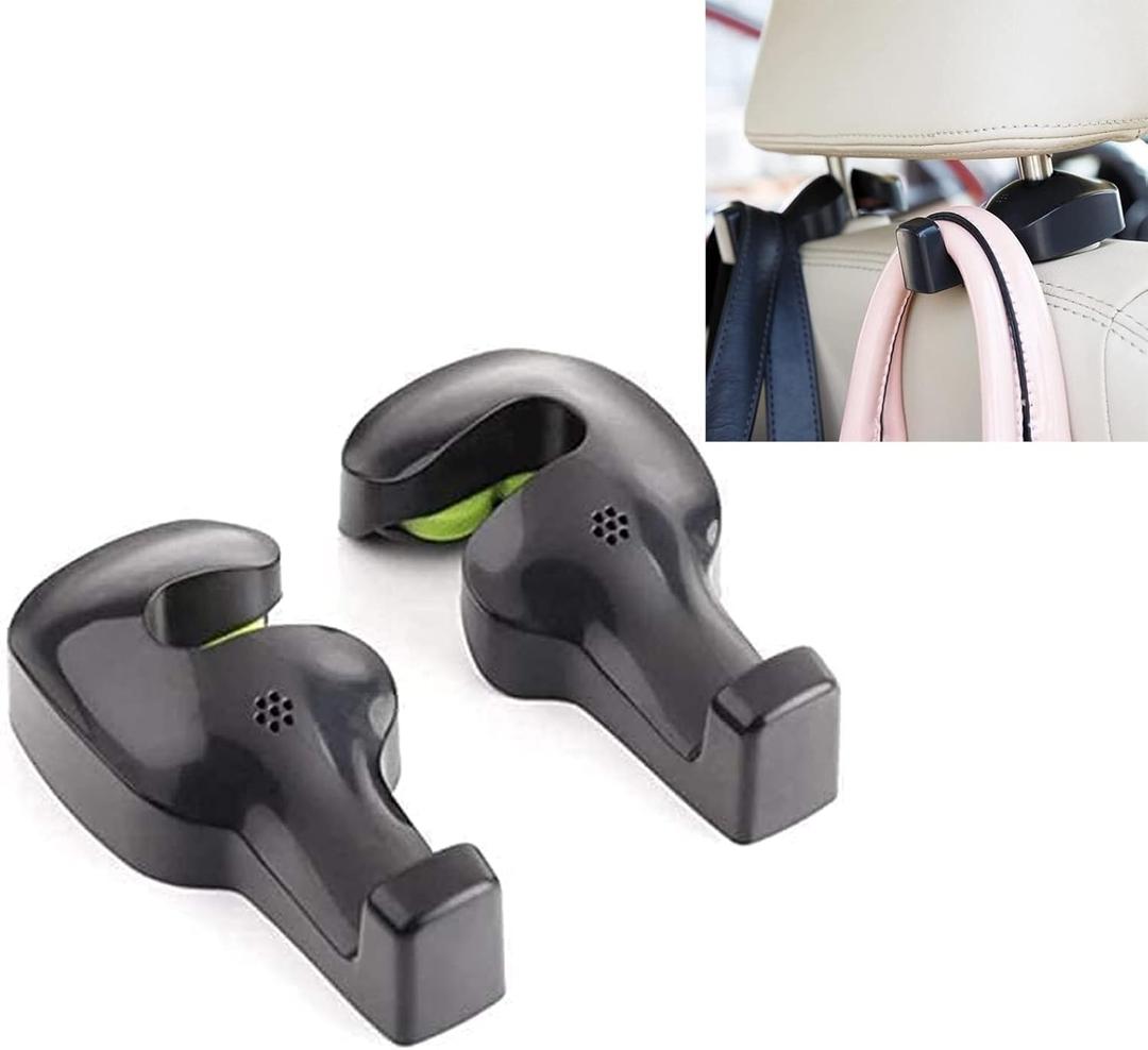 Universal Car Vehicle Back Seat Headrest Hanger Holder Hook for Bag Purse Cloth Grocery (Black - Set of 2)