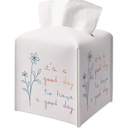 Leather Decorative Tissue Box Cover Square, Tissue Box Cover Holder with Belt Bottom, Inspirational Quote Gift Ideas for Friends, It's a good day to have a good day Decor for Bathroom Office-(5.2 Inches) A10
