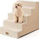 Dog Stairs for Small Dogs, 5 Tier Widened Pet Stairs for High Beds, 23.6" H Non-Slip Dog Steps for Puppy, Elderly, or Disabled Dogs, 17.7x30x23.6 inch, Beige