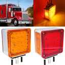 Amber/Red 52 LED Square Double Face turn signal lights, Truck fender Pedestal light Replacement for Kenworth/Peterbilt/Freightliner, Dual Studs Set of 2