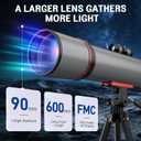 WOZEL Telescope for Adults & Kids - 90mm Aperture 600mm Refractor Portable Beginners Telescope High Powered, Magnification 180X, for Astronomy Planet Observation with Phone Adapter Tripod & Carry Bag