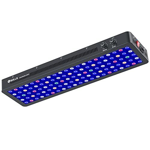 WILLS Full Spectrum Aquarium Light, Reef Lights for Coral with Dual Dimmable Channels, 105 Premium SMD Chips, Daisy Chain Design, Hanging Saltwater Fish Tank Light for SPS/LPS Coral Reef (300W/Black)