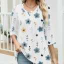 IEEILULU 3/4 Length Sleeve Womens Tops V Neck T Shirts Casual Pleated Tunic for Women Fashion Loose Blouses (White)