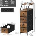 Tohomeor Narrow Dresser Tall Skinny Storage Tower Vertical Slim Chest of Drawers with Charging Station Small Nightstand Side Table for Bedroom, Bathroom, Small Spaces (Rustic Brown, 4 Drawers)