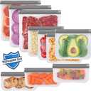 Lerine 9 Pack Dishwasher Safe Reusable Bags Silicone, Leakproof Reusable Freezer Bags, BPA Free Food Storage Bags for Lunch Marinate Food Travel(Grey) - 3 Gallon 4 Sandwich 3 Snack Bags