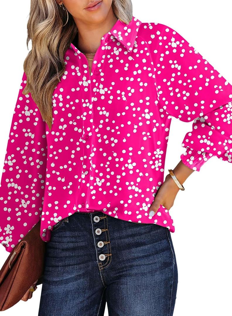 Dokotoo Women's Casual V Neck Allover Floral Print Long Sleeve Chiffon Button Down Blouses Bohemian Top Shirts (XX-Large)